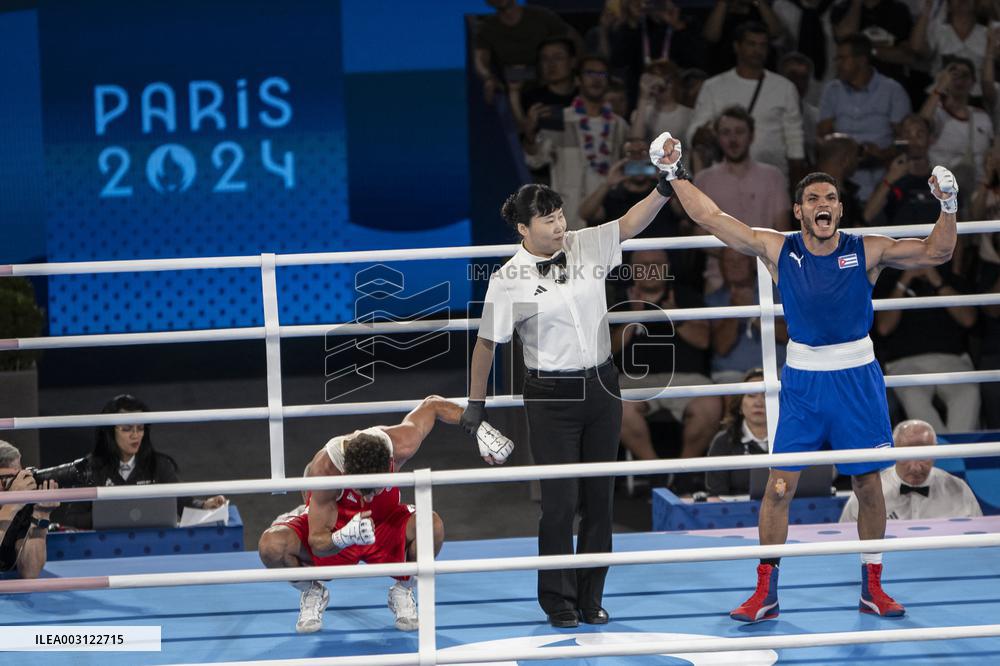 Paris 2024 - Cuba's Alvarez Beats France’s Oumiha In The Men's 63.5kg Final