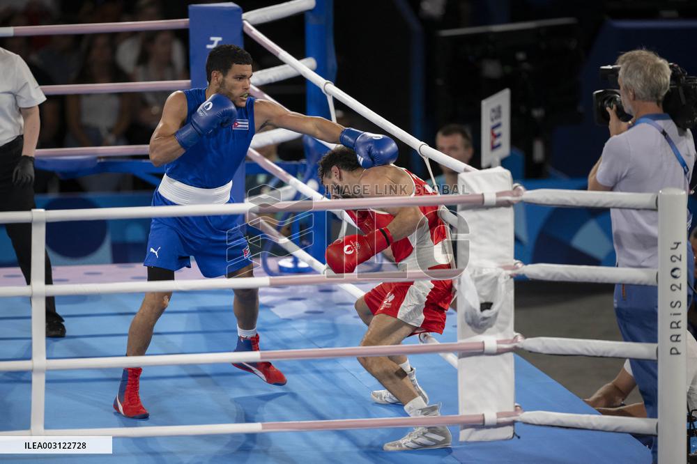 Paris 2024 - Cuba's Alvarez Beats France’s Oumiha In The Men's 63.5kg Final