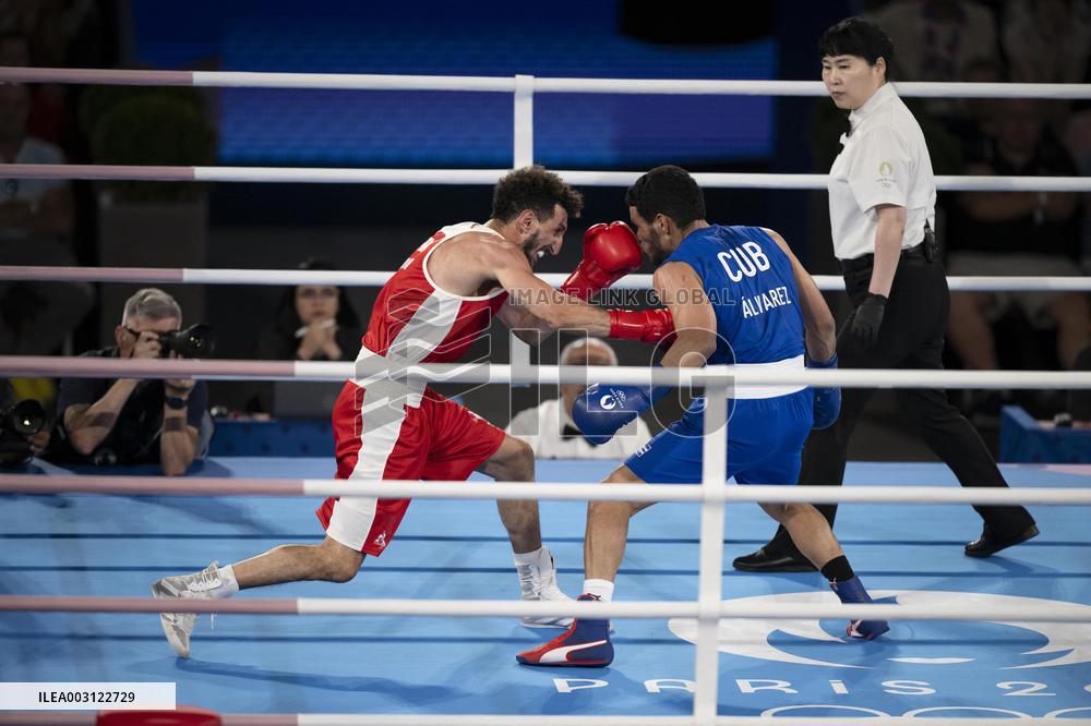 Paris 2024 - Cuba's Alvarez Beats France’s Oumiha In The Men's 63.5kg Final