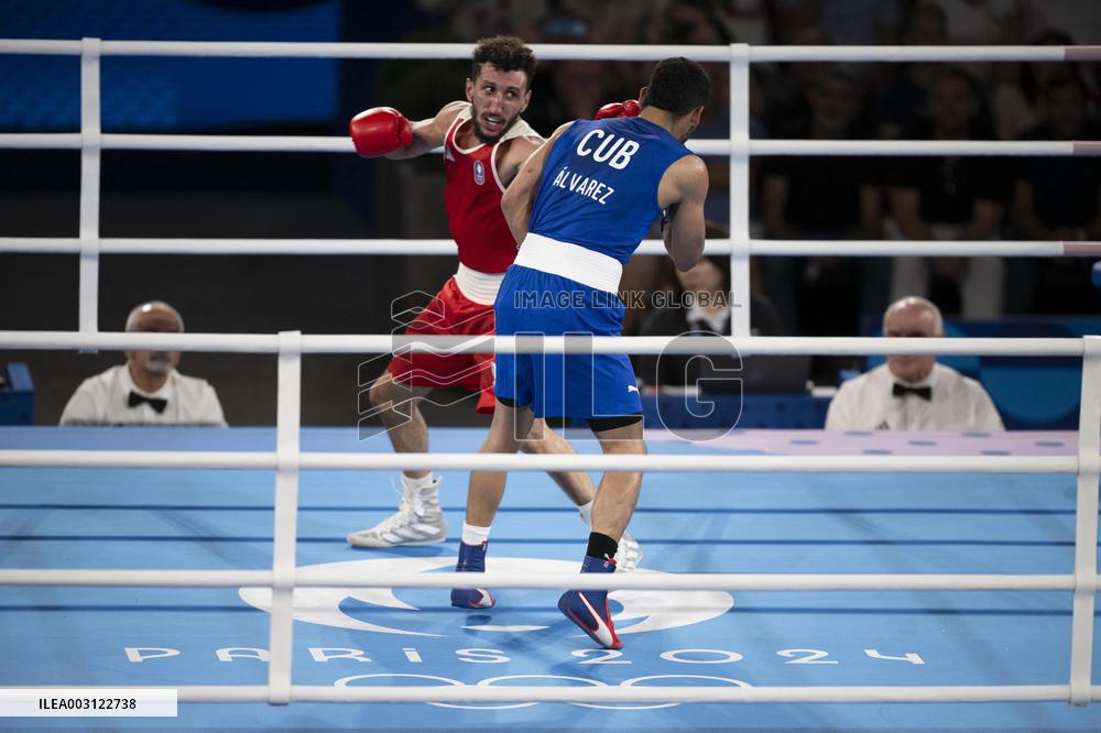 Paris 2024 - Cuba's Alvarez Beats France’s Oumiha In The Men's 63.5kg Final