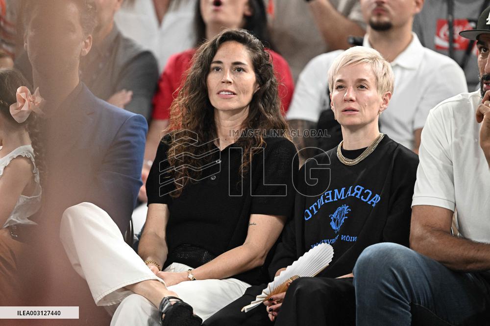 Paris 2024 - Basketball - Sue Bird And Megane Rapinoe At USA v Serbia