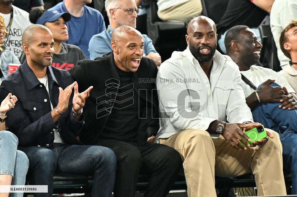 Paris 2024 - Teddy Riner and Omar Sy At Basketball Final