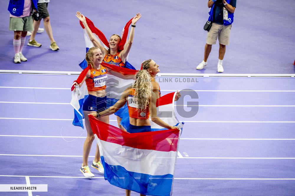 Paris 2024 - Athletics - Dutch Team Wins Silver In Women's 4x400m Relay