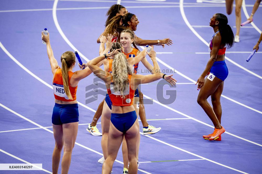 Paris 2024 - Athletics - Dutch Team Wins Silver In Women's 4x400m Relay