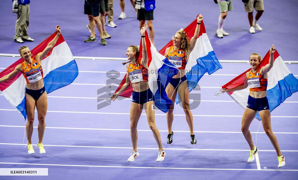 Paris 2024 - Athletics - Dutch Team Wins Silver In Women's 4x400m Relay
