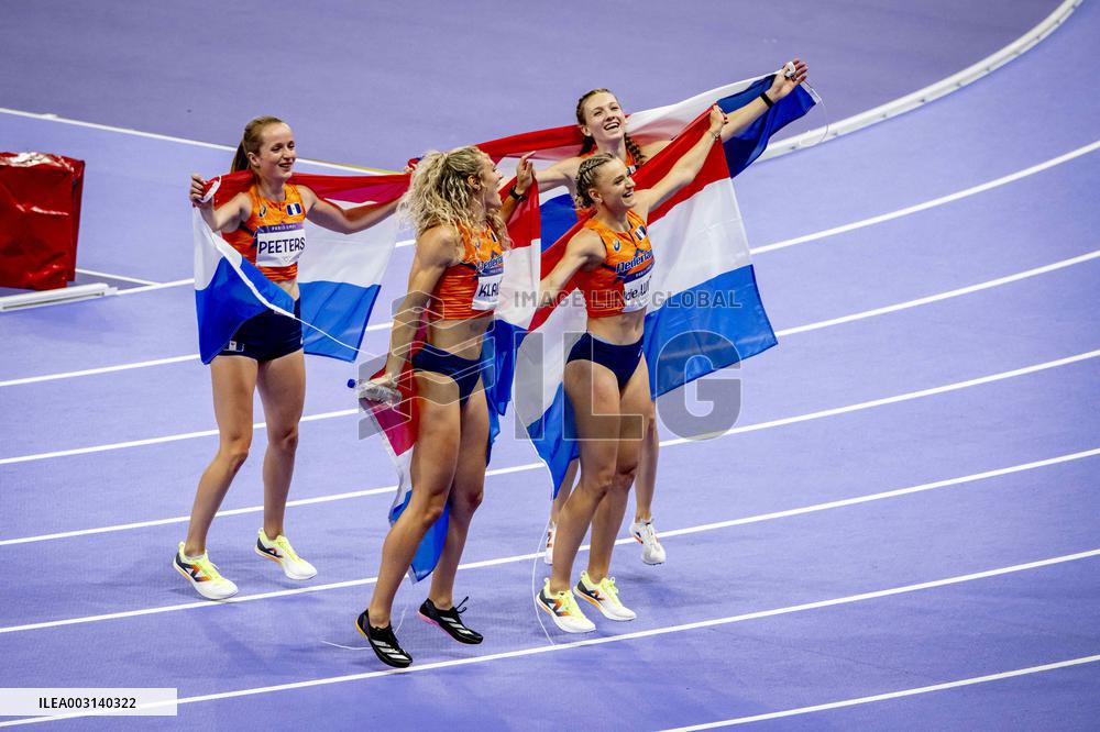Paris 2024 - Athletics - Dutch Team Wins Silver In Women's 4x400m Relay