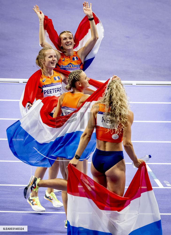 Paris 2024 - Athletics - Dutch Team Wins Silver In Women's 4x400m Relay