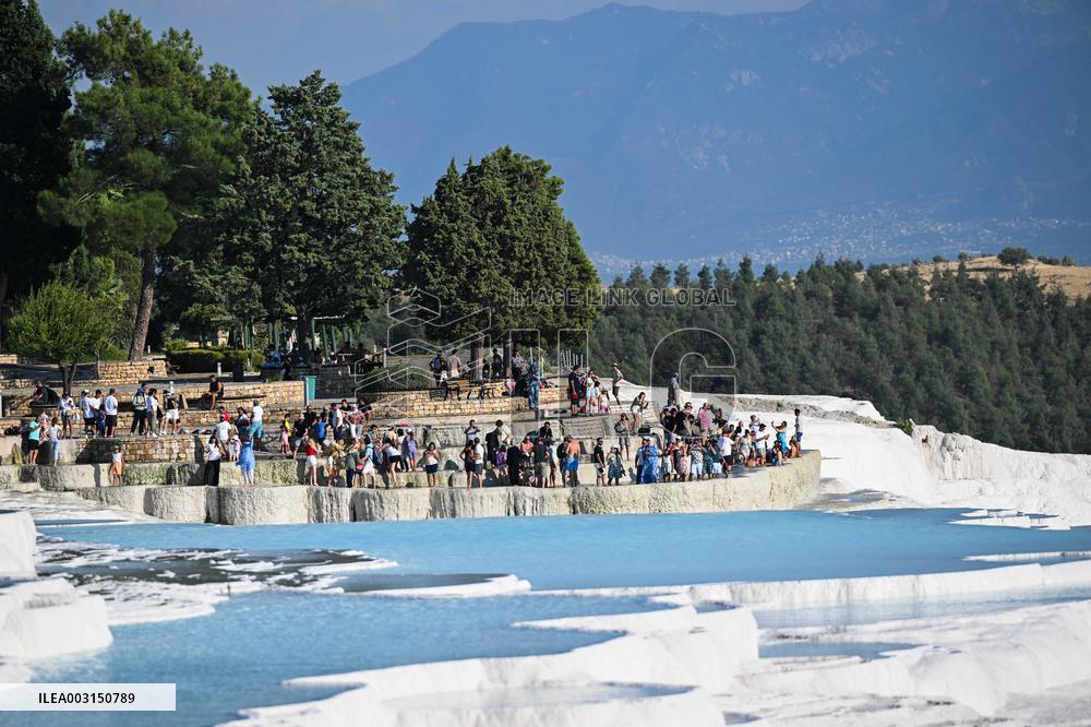 Tourists Visit Pamukkale - Turkey