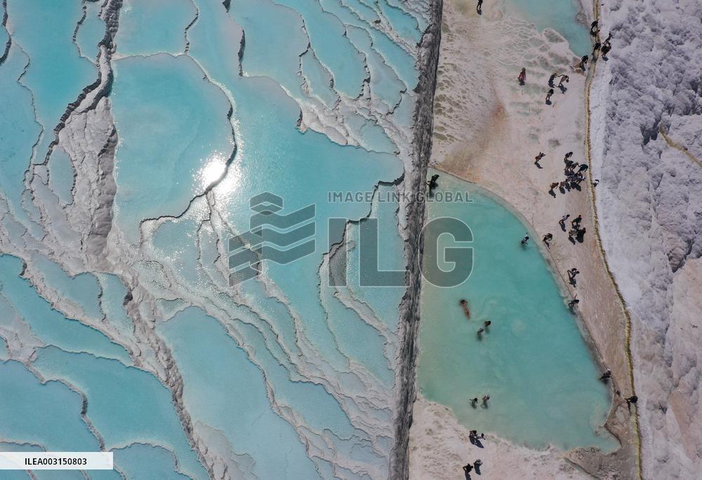 Tourists Visit Pamukkale - Turkey