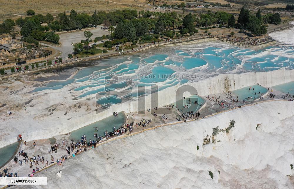 Tourists Visit Pamukkale - Turkey