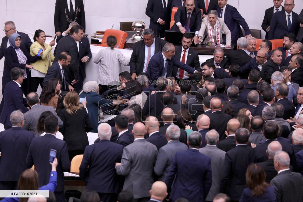 Turkish MPs Brawl During Debate On Jailed Opposition Lawmaker - Ankara