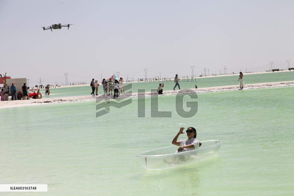 Tourists Visit Qarhan Salt Lake in Haixi