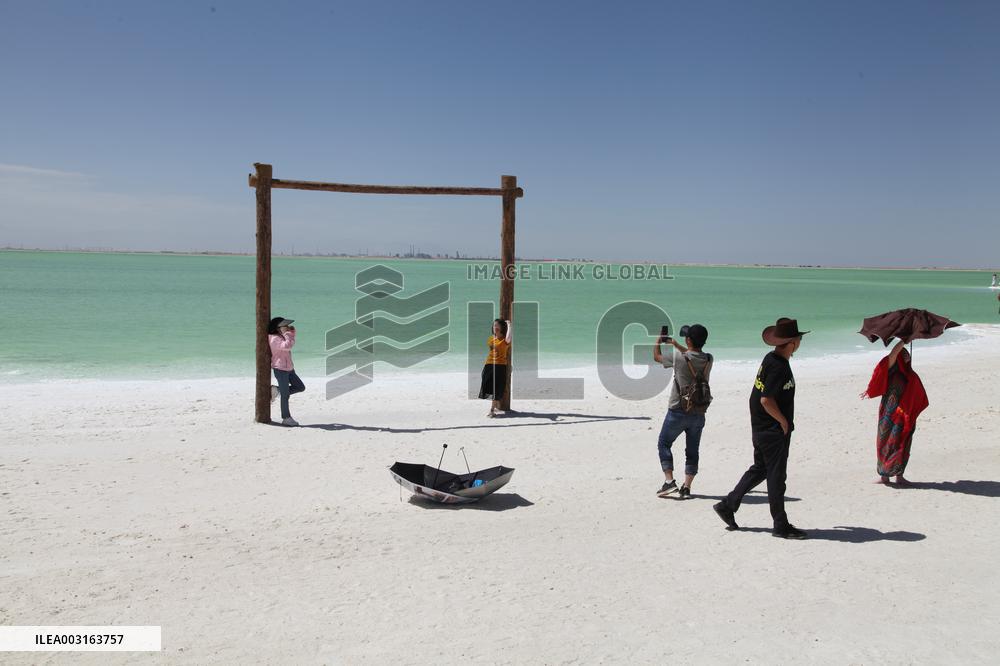 Tourists Visit Qarhan Salt Lake in Haixi
