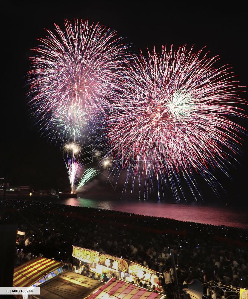 Fireworks at World Cultural Heritage site in central Japan