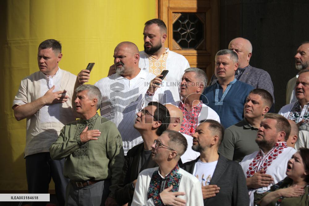 Flag-hoisting ceremony at Ukrainian parliament