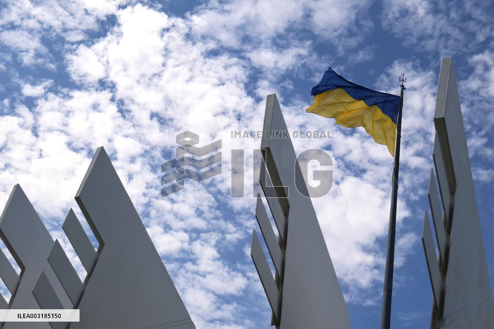Ukrainian flag in geographical centre of Ukraine