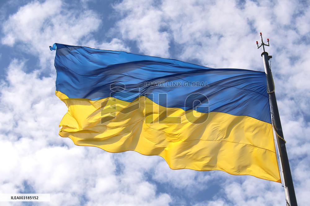 Ukrainian flag in geographical centre of Ukraine