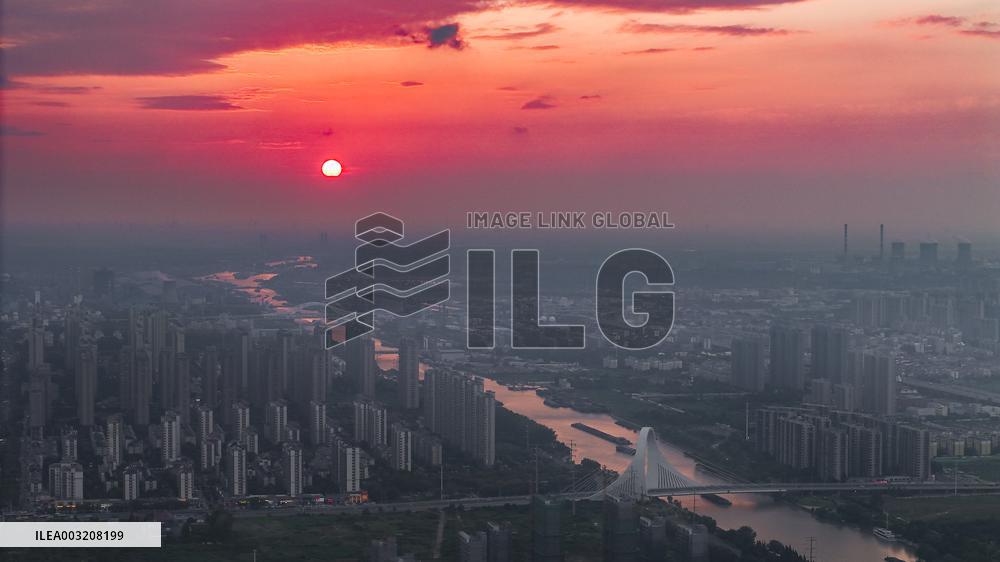 Urban Buildings Illuminated By The Setting Sun in Huai'an