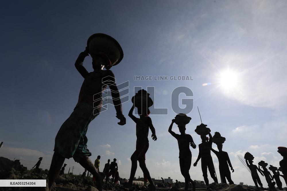 Workers Unload Earth From Meghna River - Dhaka