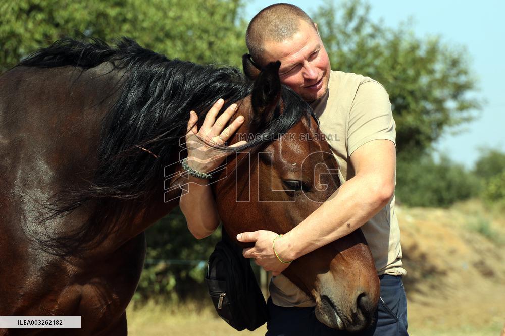 Ukrainian soldiers visit stable in Kharkiv region