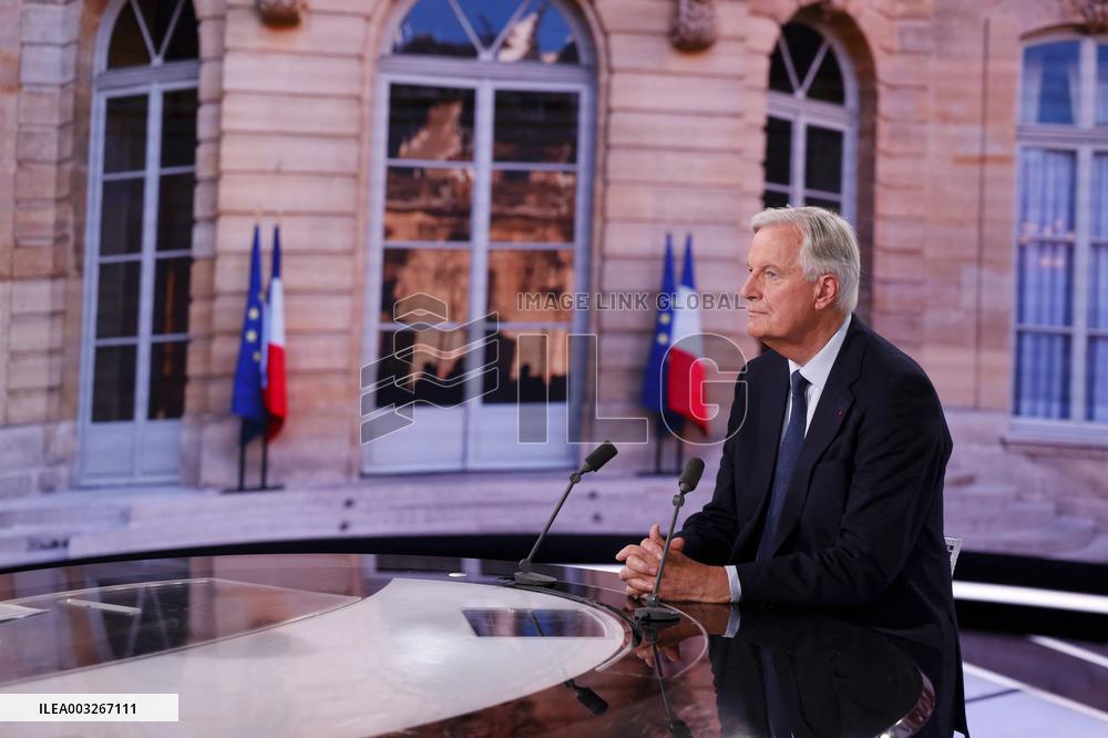 Newly Appointed PM Michel Barnier On TV Channel TF1 - Boulogne-Bilancourt