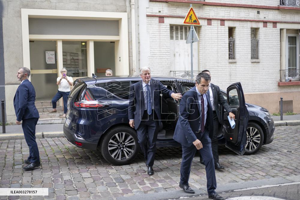 Michel Barnier Arrives At Necker Hospital - Paris