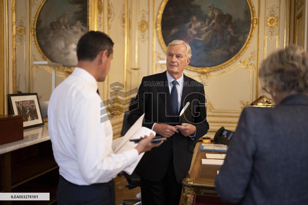 Exclusive - Michel Barnier At Hotel De Matignon - Paris
