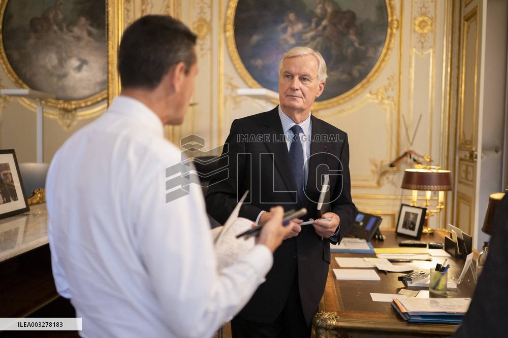Exclusive - Michel Barnier At Hotel De Matignon - Paris
