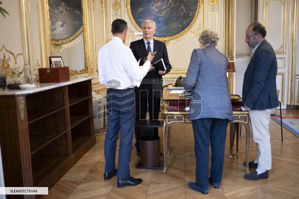 Exclusive - Michel Barnier At Hotel De Matignon - Paris
