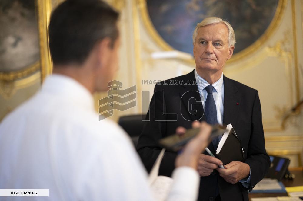 Exclusive - Michel Barnier At Hotel De Matignon - Paris