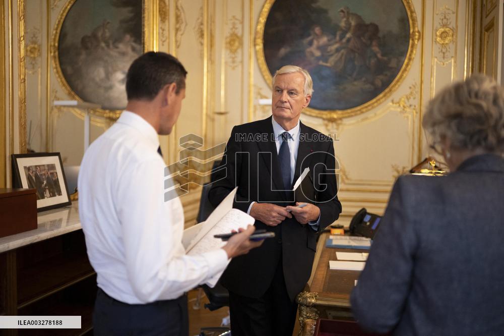 Exclusive - Michel Barnier At Hotel De Matignon - Paris