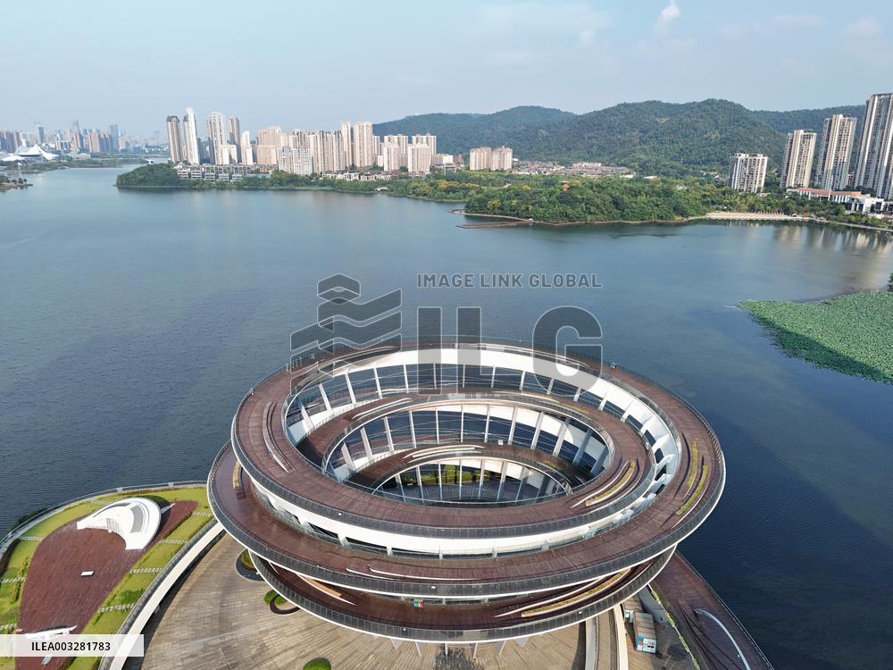 The Double Spiral Viewing Platform of City Island on The West Bank of Meixi Lake in Changsha