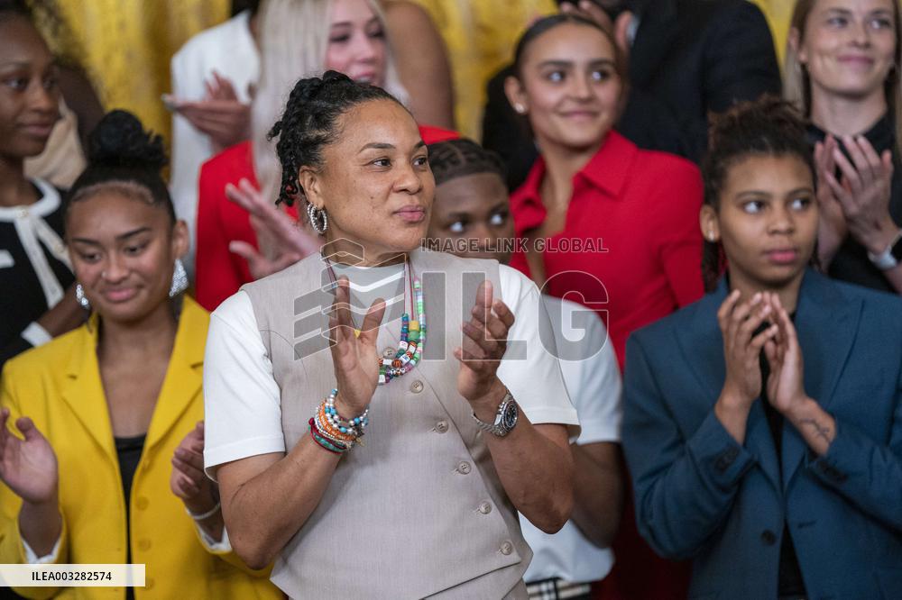 US President Joe Biden welcomes the University of South Carolina Gamecocks Womens Basketball team to the White House