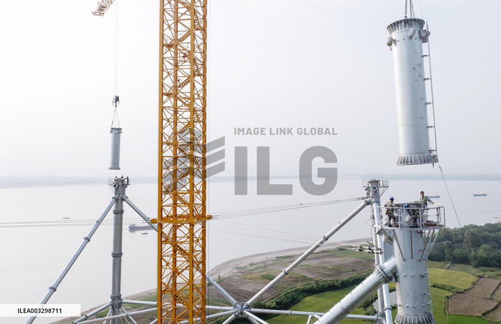 Transmission Towers Across The Yangtze River Construction in Chizhou