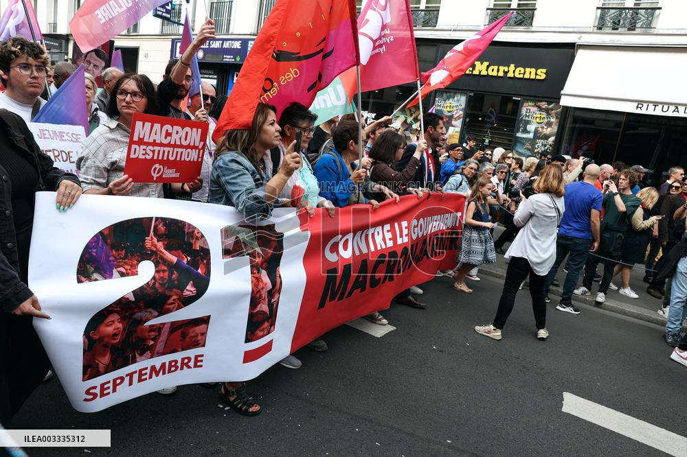Demonstration Against Macron-Barnier Government in Paris