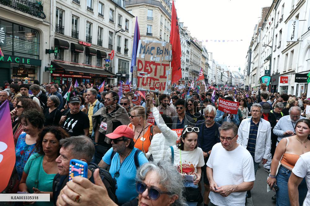Demonstration Against Macron-Barnier Government in Paris
