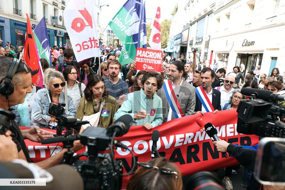 Demonstration Against Macron-Barnier Government in Paris