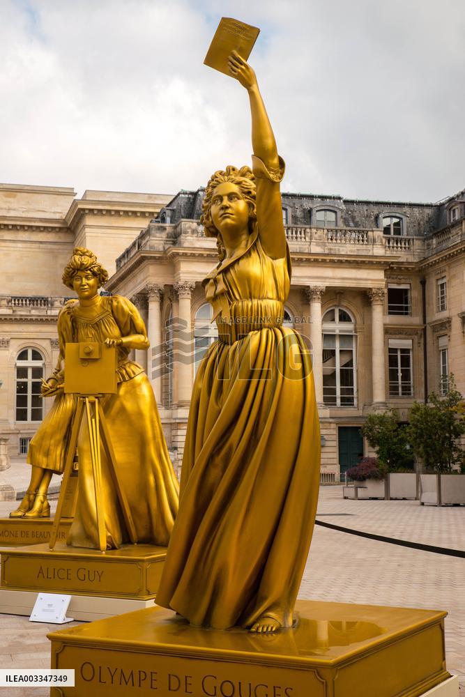 Golden Statues Honoring Pioneering Women At National Assembly - Paris