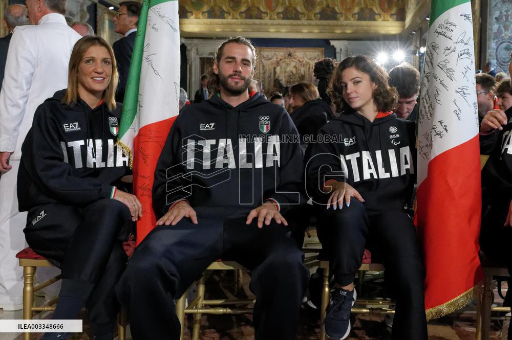 The Return Ceremony Of The Flag Of The Italian Athletes Returning From The Paris 2024