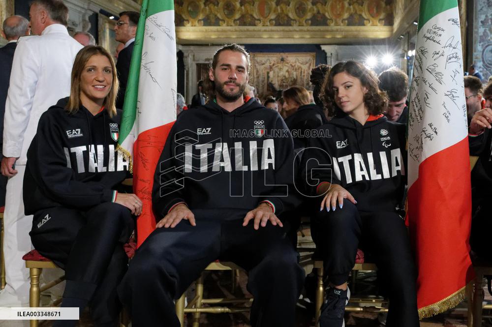 The Return Ceremony Of The Flag Of The Italian Athletes Returning From The Paris 2024
