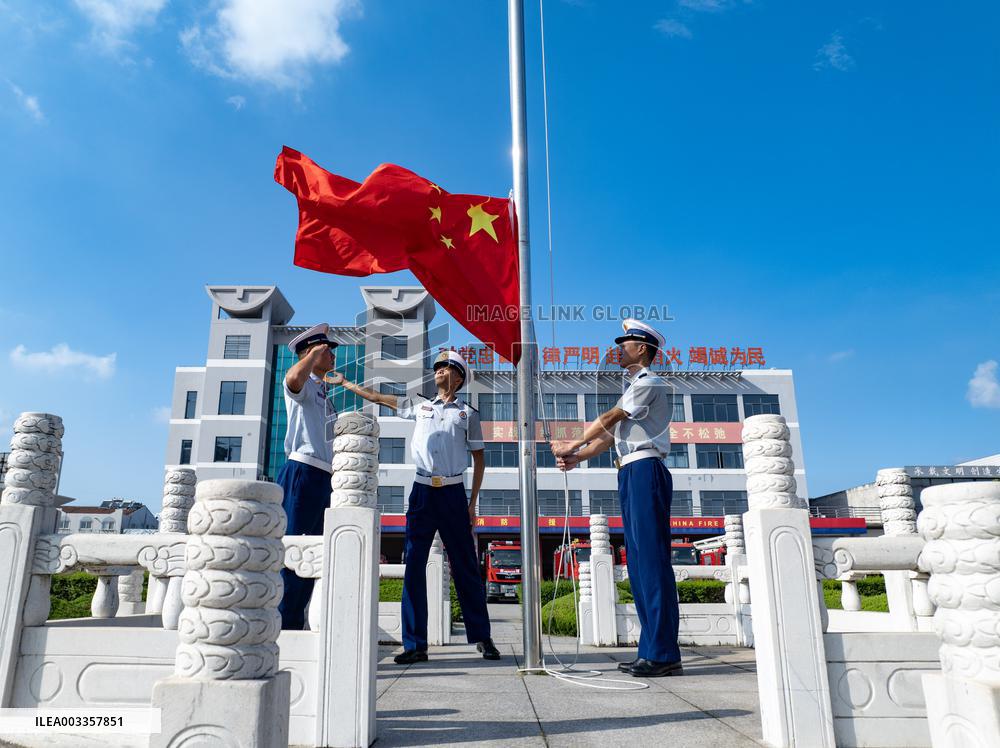 Firefighters And National Flag Photo Activity