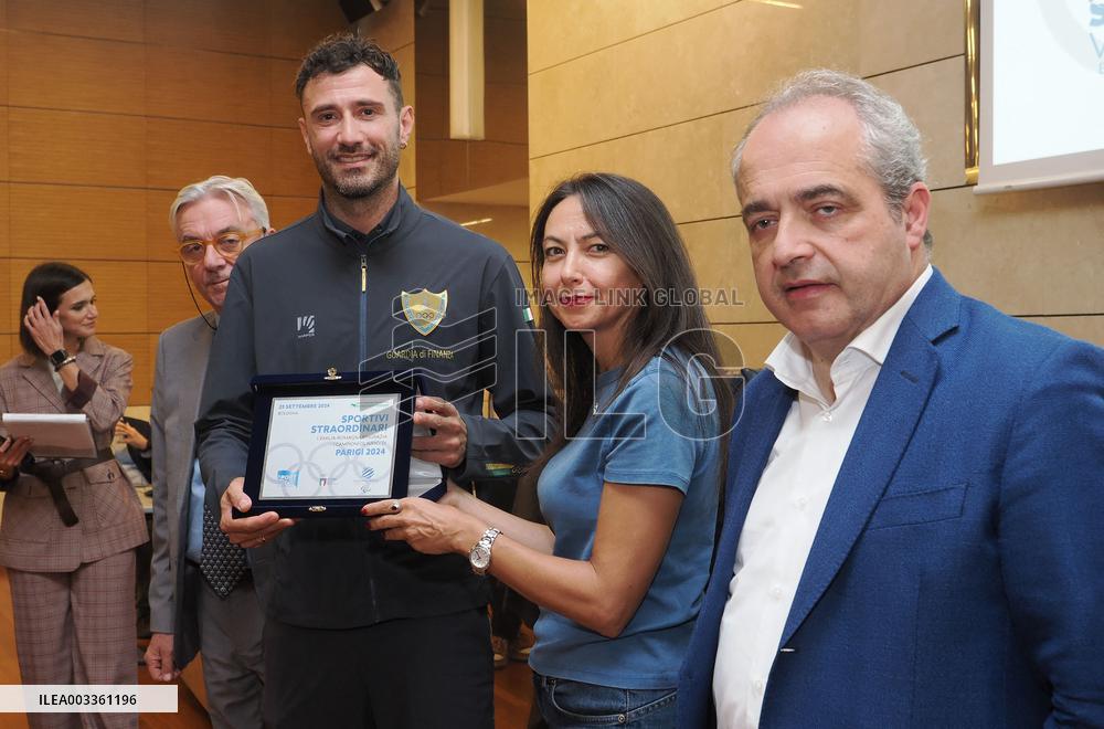 GIOCHI OLIMPICI - Olimpiadi Parigi 2024 - Commemorative plaques delivered to athletes from Emilia Romagna for participation in t