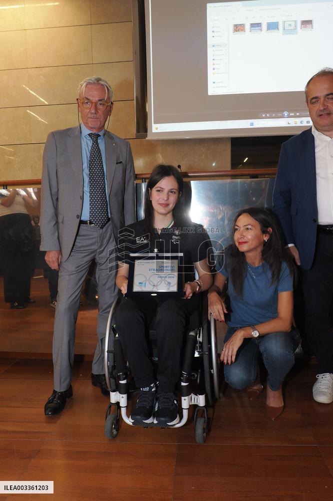 GIOCHI OLIMPICI - Olimpiadi Parigi 2024 - Commemorative plaques delivered to athletes from Emilia Romagna for participation in t