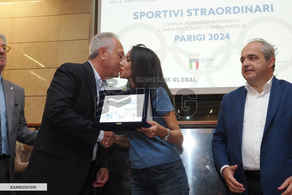 GIOCHI OLIMPICI - Olimpiadi Parigi 2024 - Commemorative plaques delivered to athletes from Emilia Romagna for participation in t