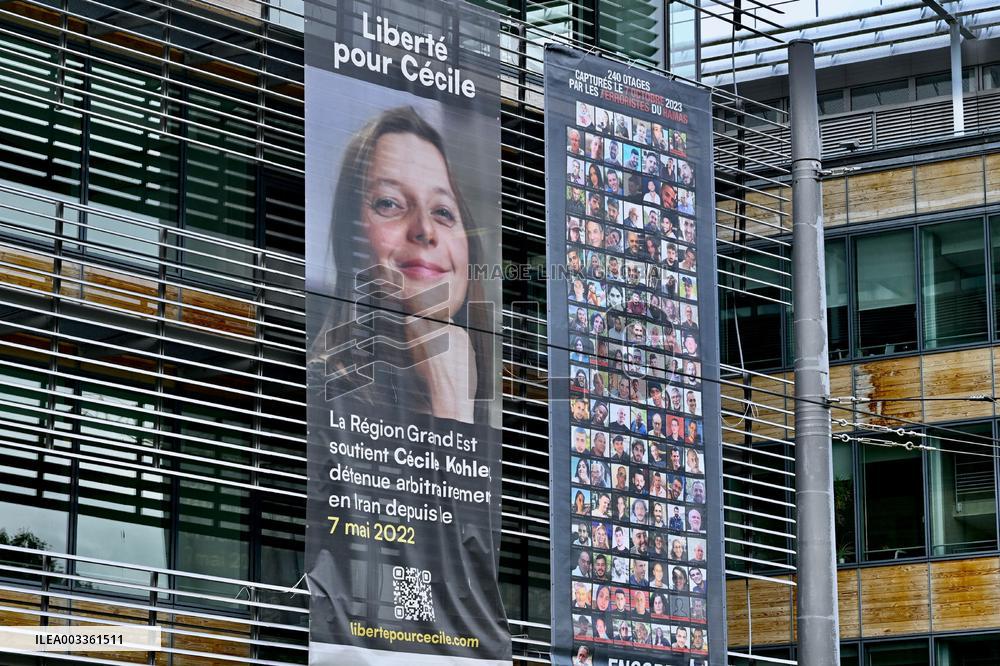 Cecile Kohler Portrait On Grand Est Region Headquarters Facade - Strasbourg