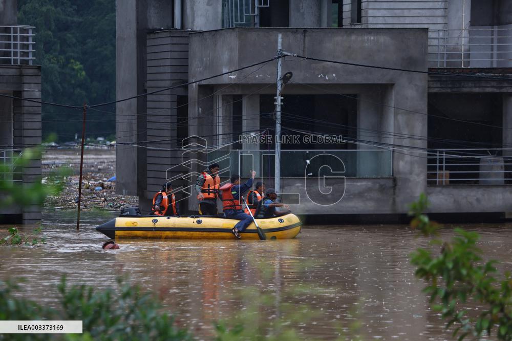 Flooded neighborhood in Lalitpur