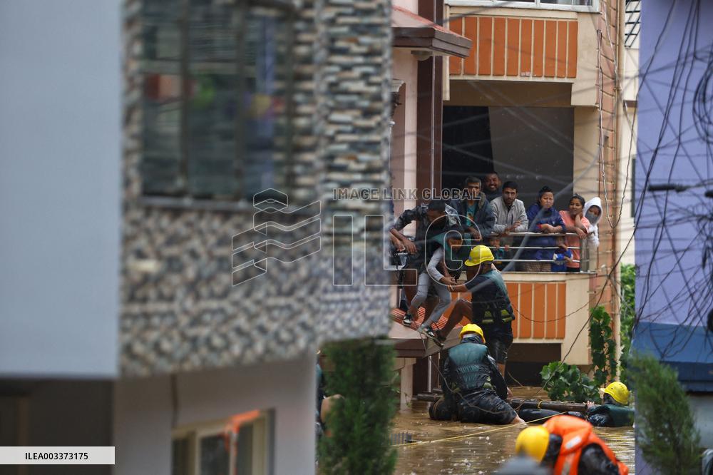 Flooded neighborhood in Lalitpur