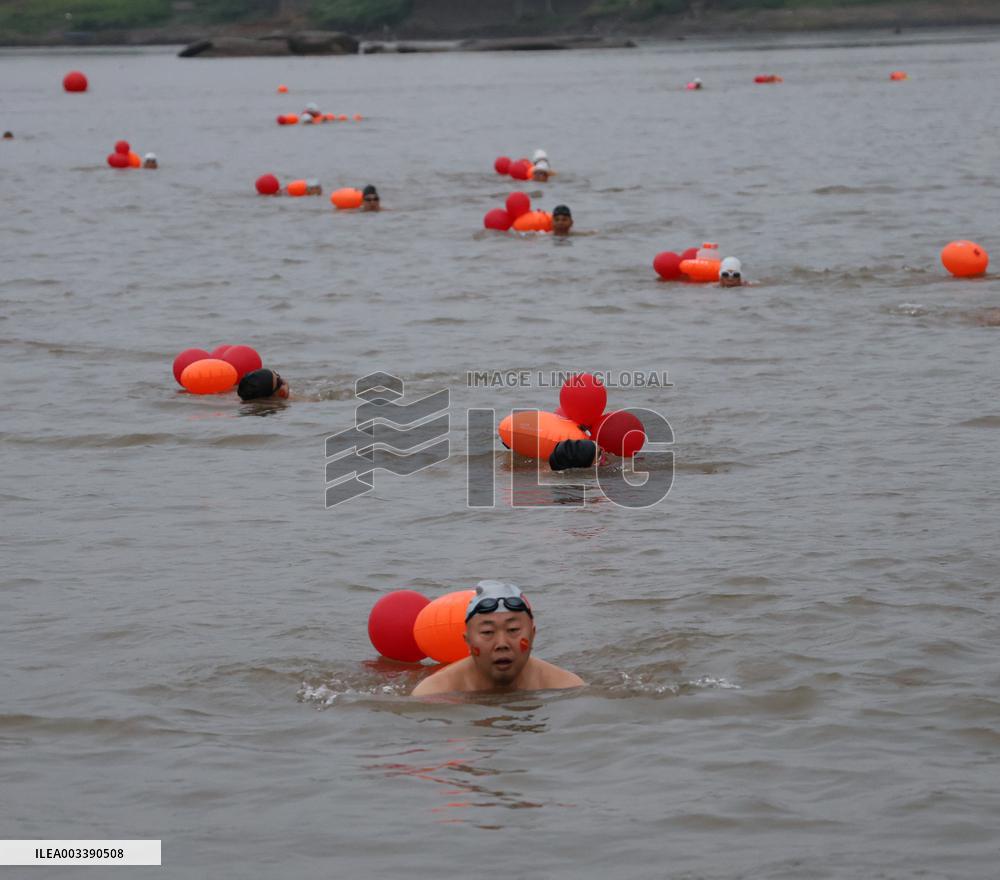 Swimmers Swim in The Yangtze River in Luzhou