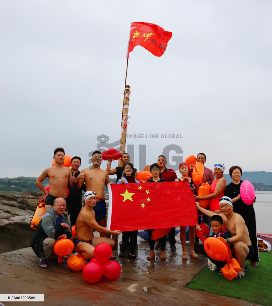 Swimmers Swim in The Yangtze River in Luzhou