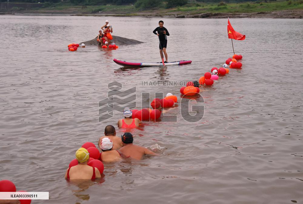 Swimmers Swim in The Yangtze River in Luzhou